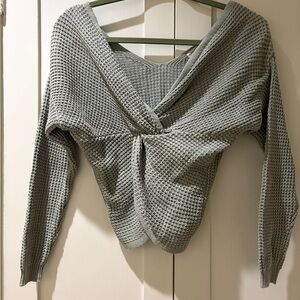 Off Shoulder Knotted Design Moon & Madison Light Sage Green Knit Sweater